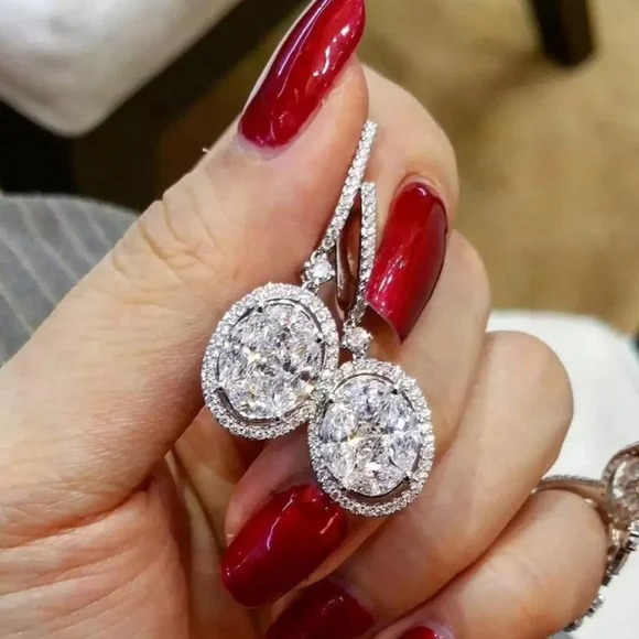 🎀18k/925 Classic Diamond Drop Earrings - Picture 2 of 5